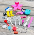 Vtg Barbie Accessory Lot Boots Purses Necklace Brush Stand Slippers Combs Tennis