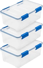 16 Qt Storage Bins with Lid 3 Pack Plastic Gasket Box with Tight Latch Stackable