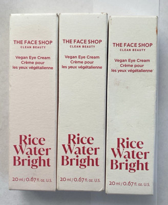 LOT OF 3 THE FACE SHOP Rice Water Bright Vegan Eye Crème 0.67oz ea. NEW IN BOX