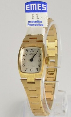 EMES alte Damen Armbanduhr Uhr 70er 06/3251 Schmuckuhr gold NEU