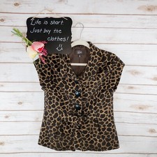 Luii Blazer Size S Cheetah Button Up Tie Short Sleeve Black Tan
