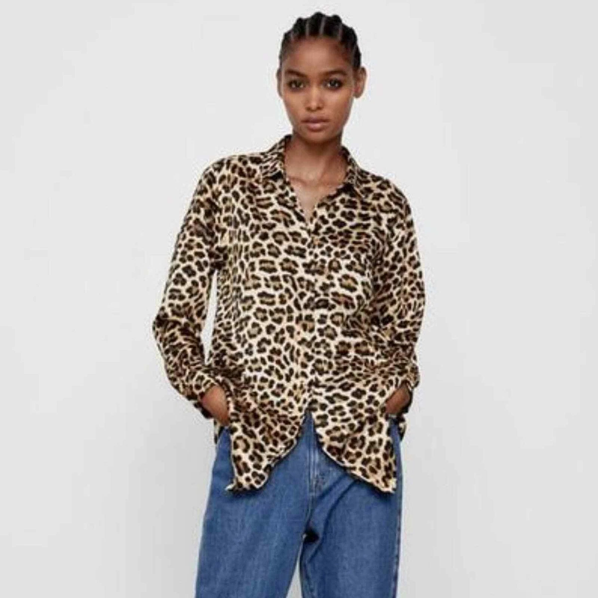 Zara white shirt leopard pocket cheap