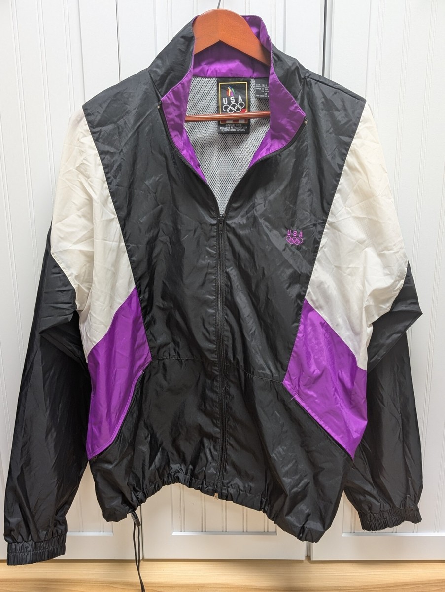 Vtg JCPenny USA Olympics Windbreaker Jacket 90s Retro Black, White