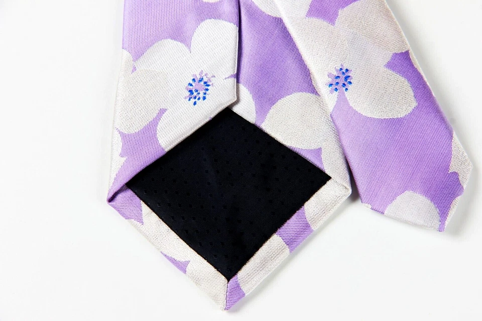 Nueva corbata clásica floral blanca morada JACQUARD WOVEN 100% seda corbata para hombre Foto 4 de 4