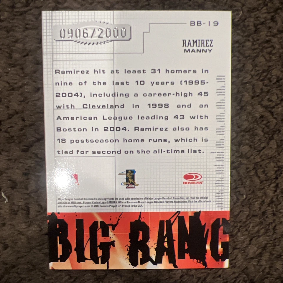 Manny Ramirez 2005 Donruss Leather & Lumber Big Bang #BB-19 /2000 - Image 2 of 2