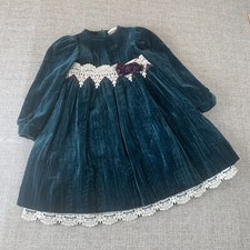 Vintage Emerald Green Velvet Girls Dress Size 4T Heirloom Holiday USA