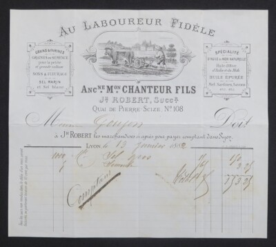 Rechnung 1882 SÄNGER ROBERT au Laboureur Fidele Lyon illustriert 39
