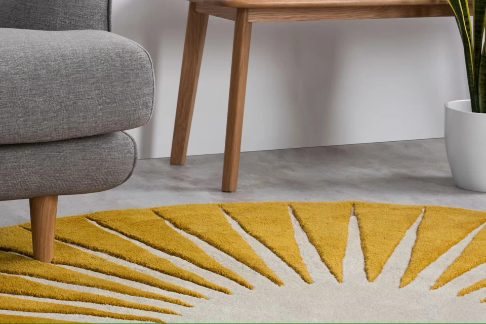 Vaserely - Mustard Shade Hand Tufted 100% Wool Soft Area Rug Carpet - Image 2 of 4