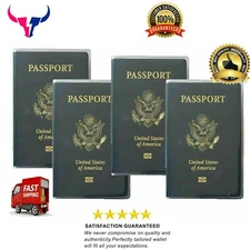Set of 4 Heavy Duty Clear Plastic Passport Cover Holder Travel MADE IN USA e50
