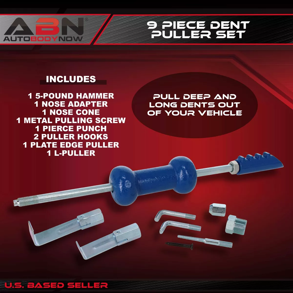 ABN 5lb Pound Slide Hammer 9 Piece Puller Kit for Small Dent