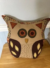 Handmade Owl Shaped Large Throw Pillow Wool And Cotton Materials 13x14”