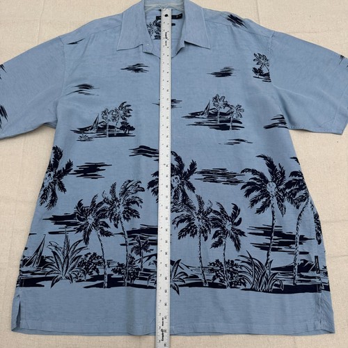 Nautica Blue Hawaiian Palm Tree Sailboat Print Button Short Sleeve Silk Shirt XL - Picture 14 of 16