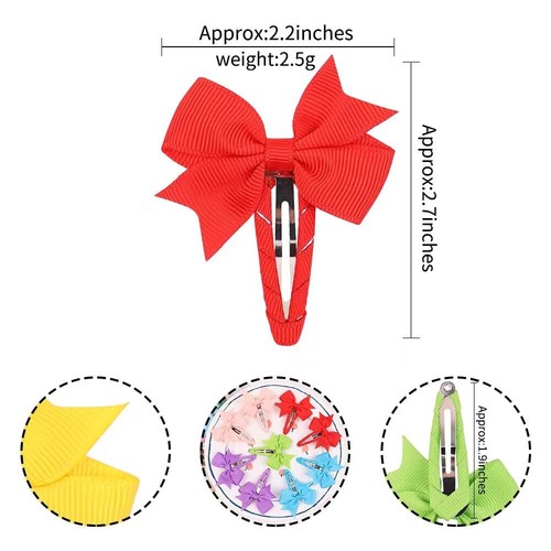 2PCS Snap Clips Multi-Colored Grosgrain Ribbon Hair Bows for Girls Blue - Picture 2 of 4