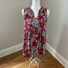 Old Navy Womans Red Floral Sleeveless A-Line Boho Tassell Casual Dress Small