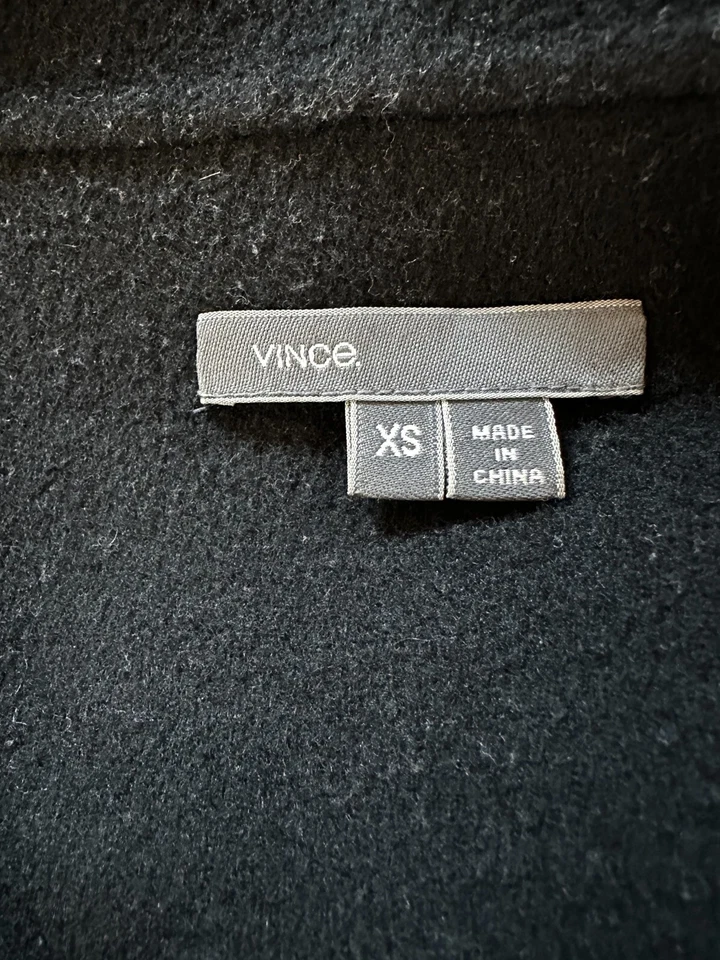 Abrigo Suéter Chaqueta Vince Mezcla Lana Cuero Recortado Coche Negro Talla XS Foto 4 de 4