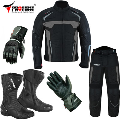 Men Motorcycle Suit Full Set Motorbike Armoured Racing Suits Leather Boots  Size UK