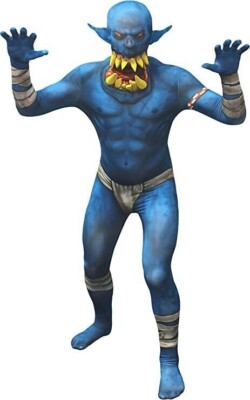 Morph Orc Blue Jaw Dropper 2nd Skin Alien Suit Halloween Costume Child M 8-10