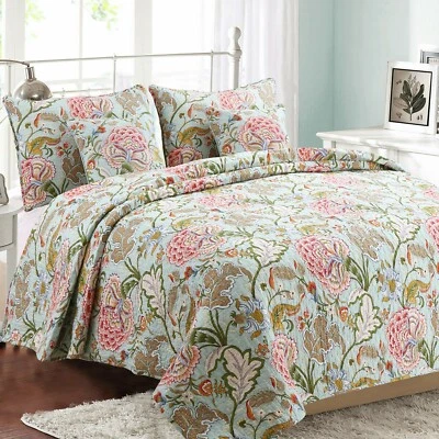 COZY LINE HOME FASHIONS Riemer Floral 100% Cotton Reversible Quilt Set, Bedspread, Coverlet