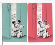Two Single Vintage ID Named Dogs, "News", Playing Cards, DA 6-14 A, B, Blue/Org