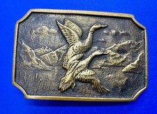 Flying Duck Mallard over the Pond Bird Hunting Solid Brass BTS Belt Buckle