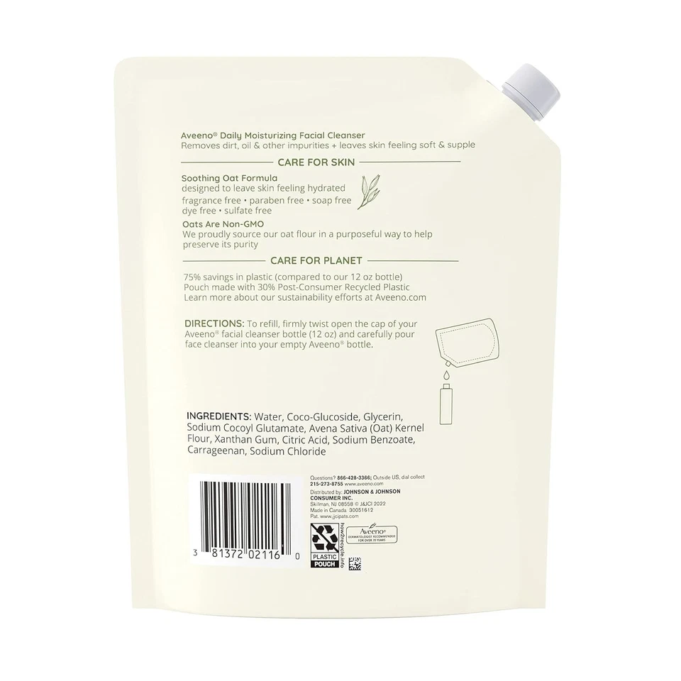 Bolsa de recarga de limpiador facial hidratante diario Aveeno, 16 fl oz (A507) Foto 2 de 4