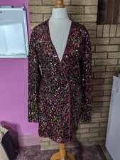 Pretty Little Thing Sequin Wrap Jacket Longline Size Uk 10
