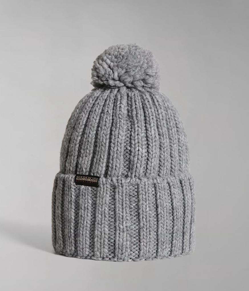 Napapijri Mens Women Semiury Knit Bobble Hat Grey Winter Gift