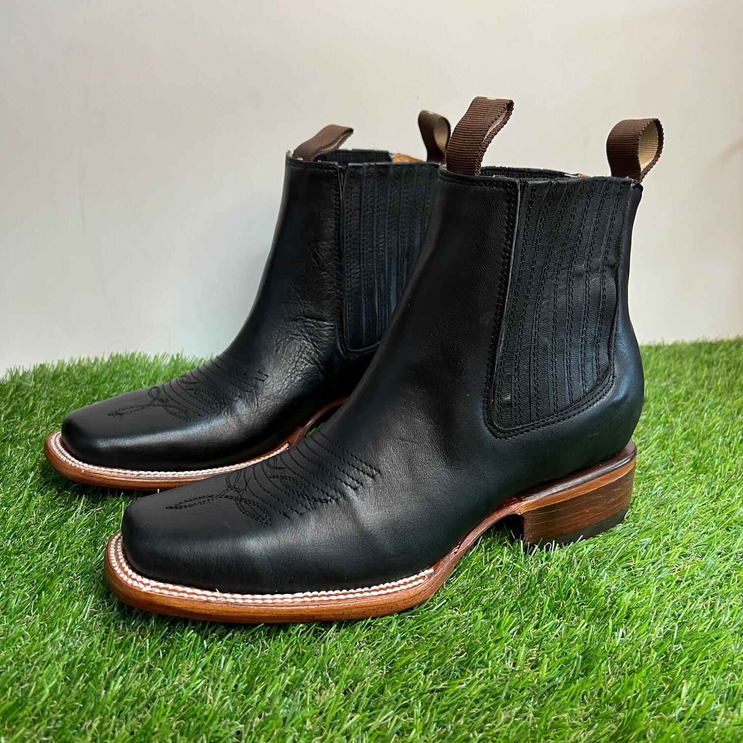 MEXICAN BOTINES MENS BOTIN COWBOY LEATHER RODEO SLIP ON ANKLE SQUARE ...