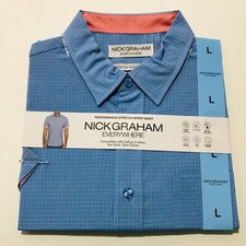 Nick Graham Men's Shirt L Printed Performance Stretch Short Sleeve Shirt Blue L
