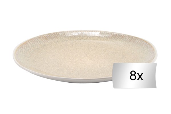 Dessertteller 8Er Set Kuchenteller Teller Steingut Beige Weiß Mit PräGung Ø22 Cm-image