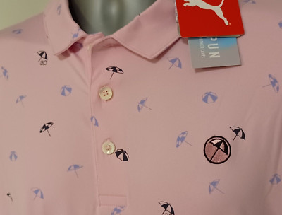 Puma Arnold Palmer CLOUDSPUN Dancing Umbrellas Golf Polo Men's Large Pink NEW