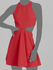 $375 Alice + Olivia Women's Red Cutout Jewel Neck Fit & Flare Dress Size 12
