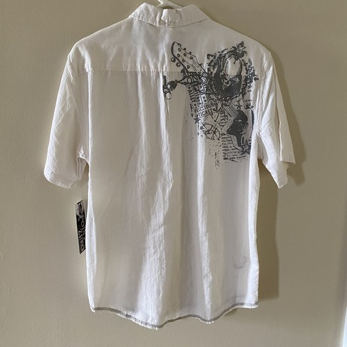 Vintage NWT Point Zero Size Medium M Ivory Button Short Sleeve Shirt Skull Logo - Picture 6 of 15
