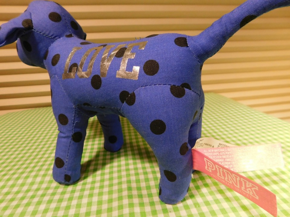 Victoria’s Secret PINK Plush Dog LOVE Blue with Black Polka Dots eBay
