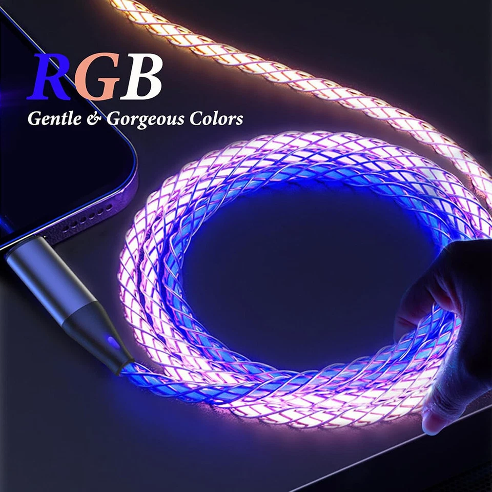 USB To USB C Cable RGB LED Light Fast Charging Cord Type C Charger for iPhone 16 - Image 2 of 4