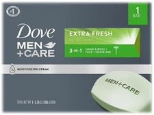Dove Men Care Body and Face Bar Soap, Extra Fresh, 3.75 oz, 9 BARS/PK