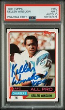 1981 Kellen Winslow signed ROOKIE card Topps #150 PSA 7 AUTO 10 RC Chargers HOF