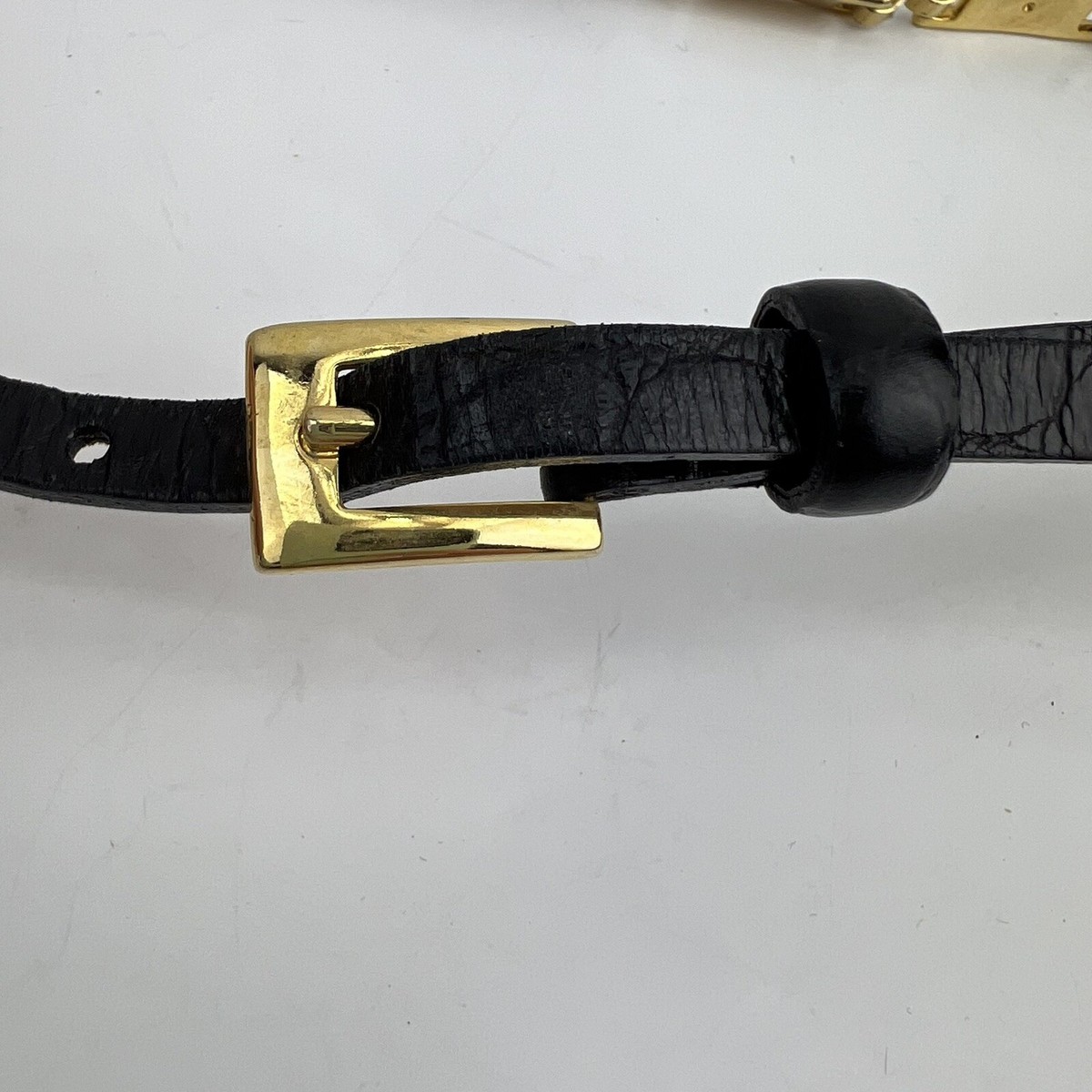 Vintage Talbots Made in Italy Skinny Gold Black Leather Belt  display picture 2
