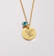 Personalized Birthday Flower Birthstone ,Bouquet Necklace Birth Month Flower