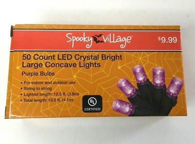 Spooky Village 50 Count LED Crystal Bright Purple Lights Indoor Outdoor NEW