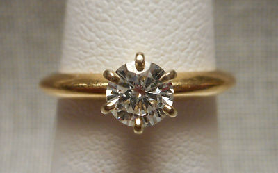 Vintage 14K Yellow Gold & 40 point Diamond Solitaire Engagement Ring Size 6