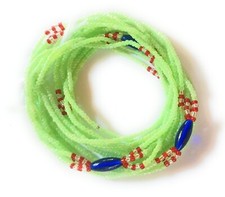 Multi Strand 3-in-1 Green Waist Beads, African Tie-on Belly Beads, 42-Inch