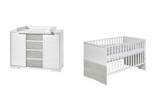 Set Kinderbett 70x140 Wickelkommode Umbauseiten Möbel Babyzimmer Weiß Schardt