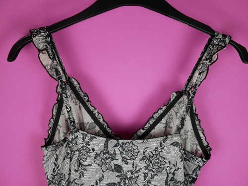 VINTAGE Spitze 90er 2000er schwarz Schleife Y2K Träger Blumen Slip rosa Kleid Small 8 10 - Bild 10 von 11