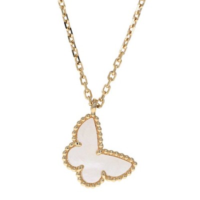 Van Cleef & Arpels VCA Sweet Alhambra Butterfly Pendant Necklace 18K Yellow Gold
