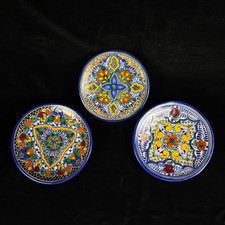 Juego de 3 placas de pared pintadas a mano Talavera La Corona México arte popular 7" y 6,25"