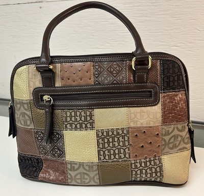 Giani Bernini Patchwork Leather Satchel Handbag Brown Tan Gold Zip Top Purse