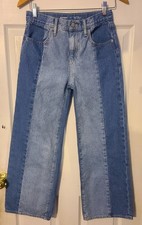 Old Navy Girls Size 14 High Rise Baggy Wide Leg Two Tone Jeans 5 Pocket