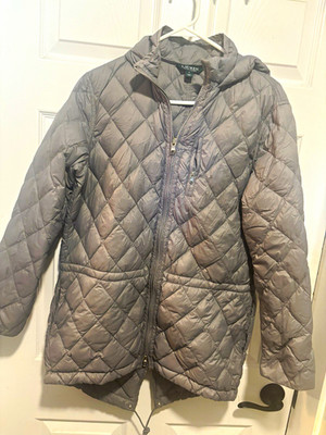 Lauren Ralph Lauren Women s S Gray Hooded Down Mid-Length Full Zip Jacket