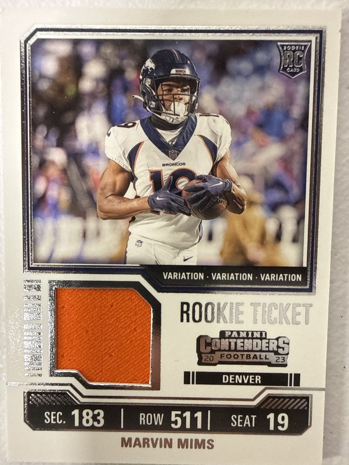 2023 Panini Contenders #TS24V Marvin Mims Broncos RC jersey relic
